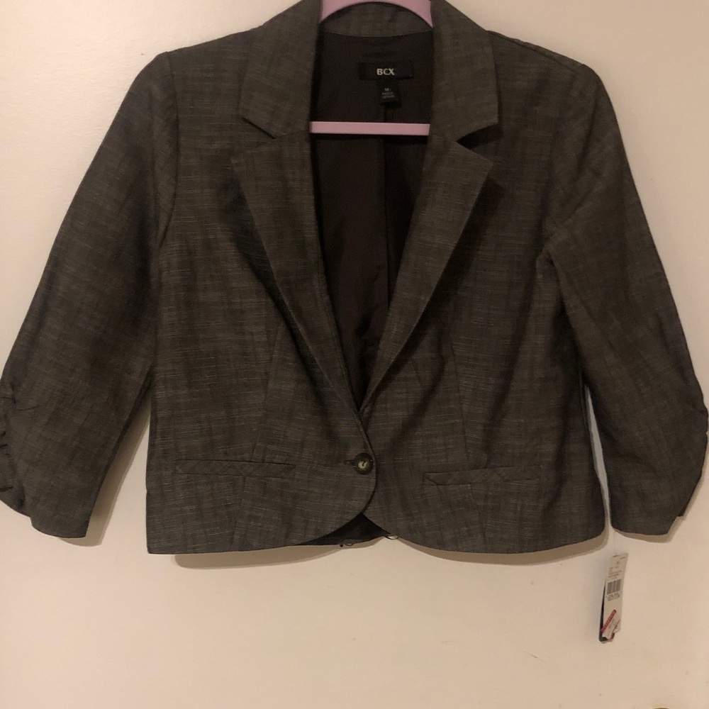 BCX Women's Dark Gray Cropped Single-Button Blazer